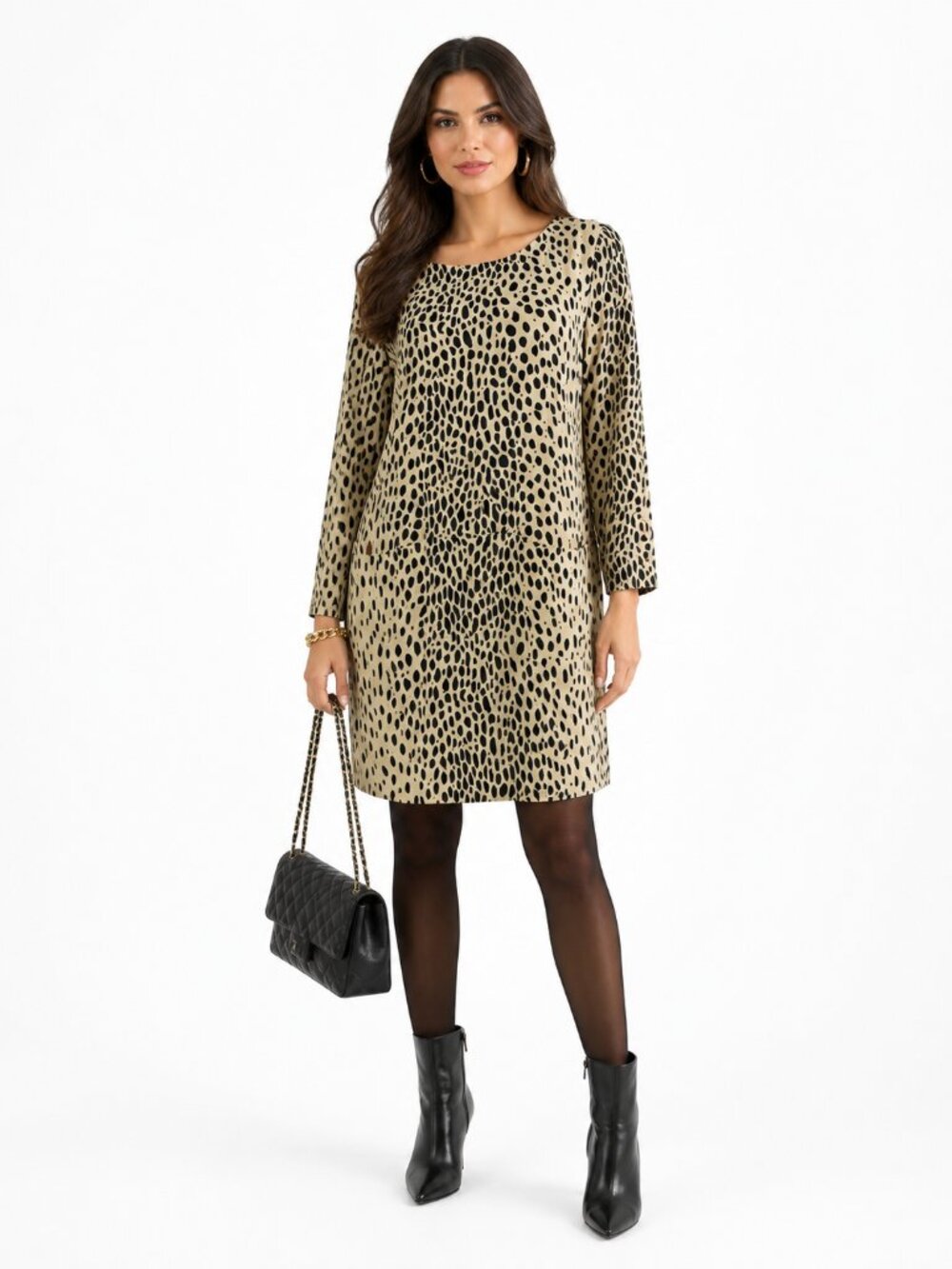 J.Crew Jules Wildcat Animal Print Shift Dress Tan Black Party Size 8